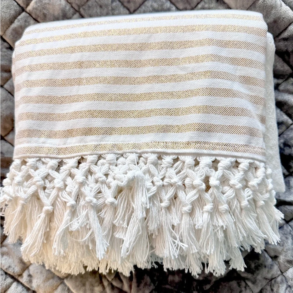 Lilly Pulitzer Cream and Gold Striped Tablecloth